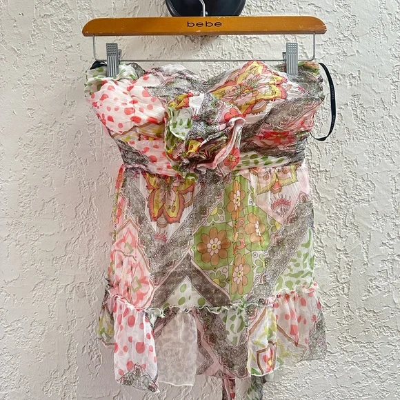 Bebe Multicolor Strapless silk top - Picture 1 of 10